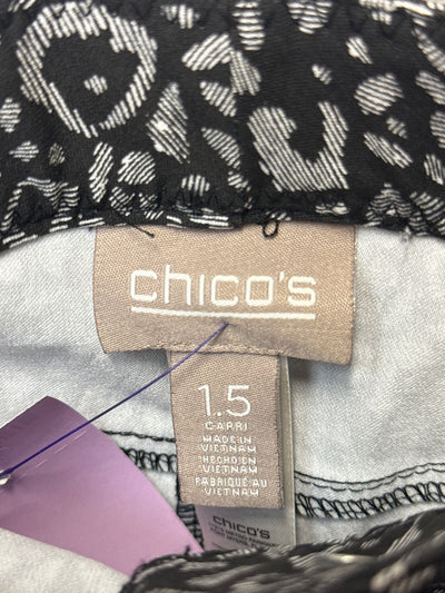 Chico's Women's Size 1.5 = US 10 Black Animal Print Capris