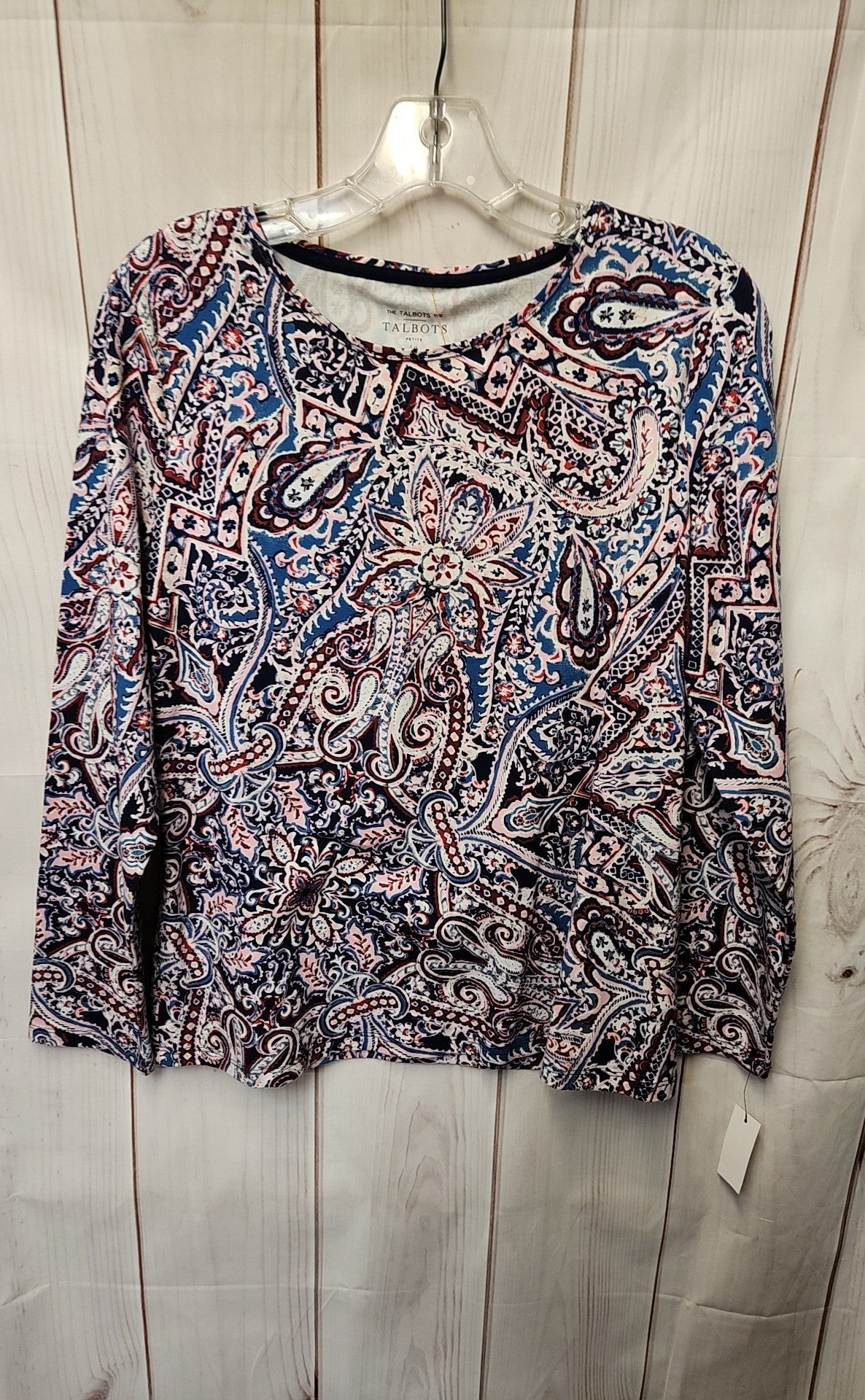 NWT Talbots Women's Size L Petite Blue & Pink Long Sleeve Top