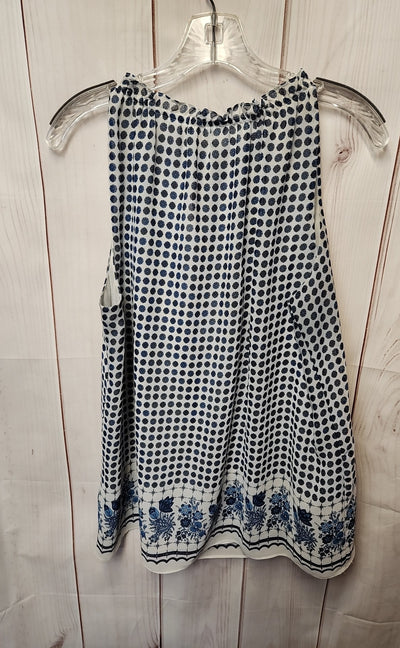 Max Studio Women's Size L White & Blue Sleeveless Top