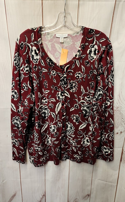Charter Club Women's Size 2X Red Floral Cardigan