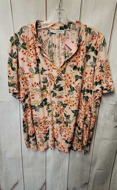 Loft Women's Size L Peach Floral Short Sleeve Top