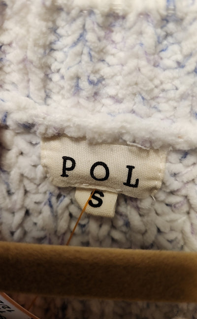 POL Women's Size S White & Purple Sweater