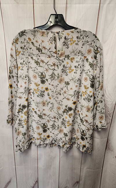 Allegra Women's Size XL White Floral Short Sleeve Top