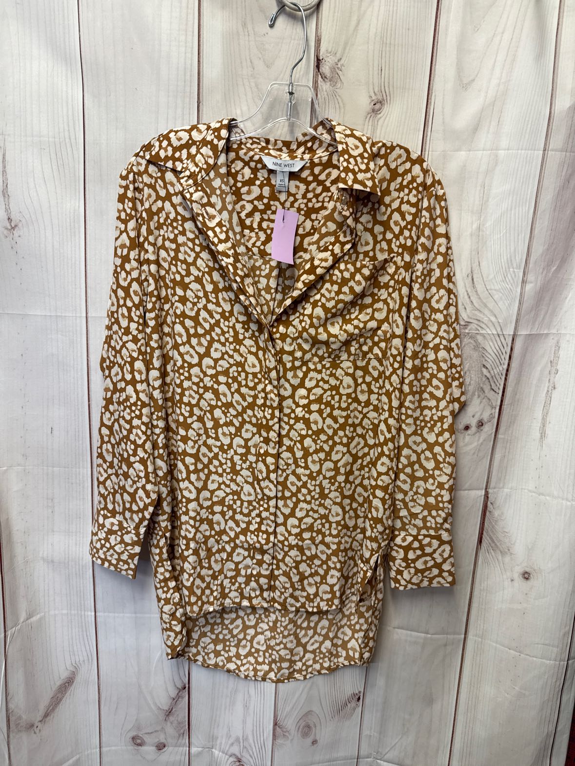 Nine West Women's Size XS Brown Animal Print Long Sleeve Top