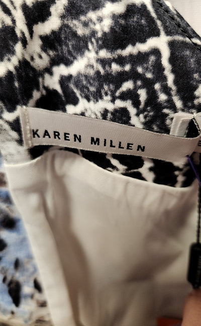 NWT $250 Karen Millen Women's Size 8 Gray White Blue Dress