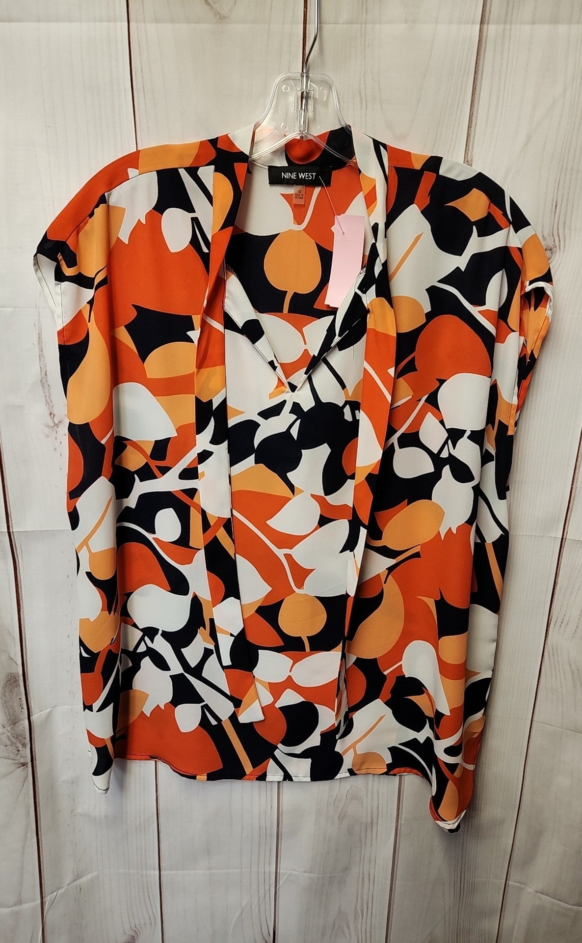 Nine West Women's Size 1X Orange & Blue Floral Sleeveless Top