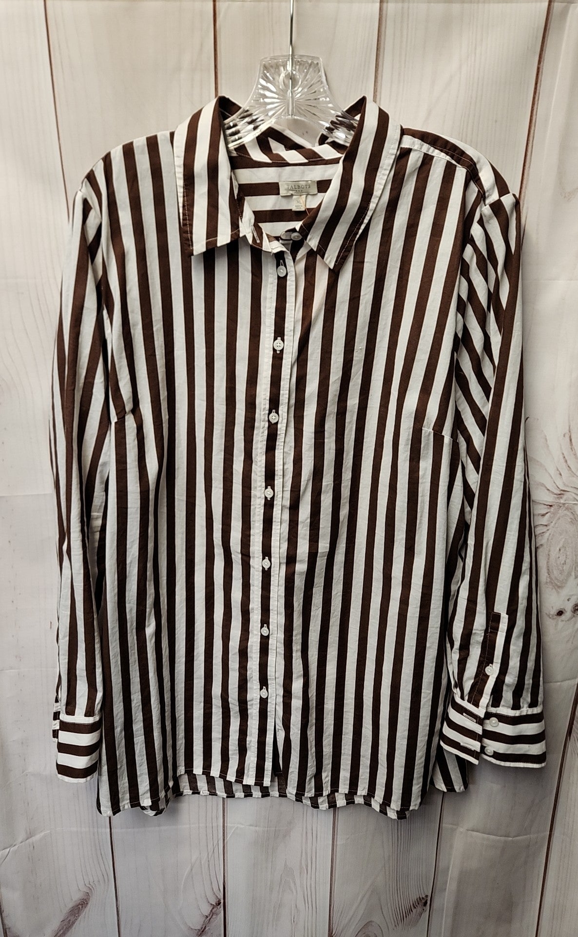 Talbots Women's Size XL White & Brown Long Sleeve Top