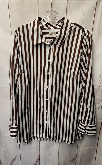 Talbots Women's Size XL White & Brown Long Sleeve Top