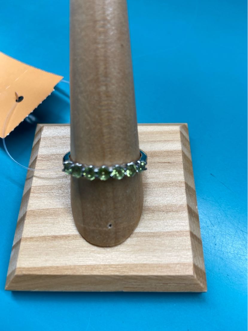 316L Stainless Steel Silver Size 9-1/2 Green Stone Ring