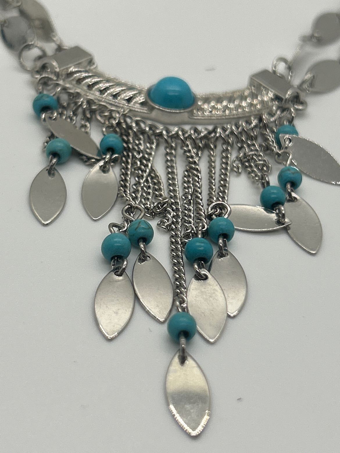 SilverDangle turquoise color bead Necklace