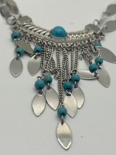 SilverDangle turquoise color bead Necklace