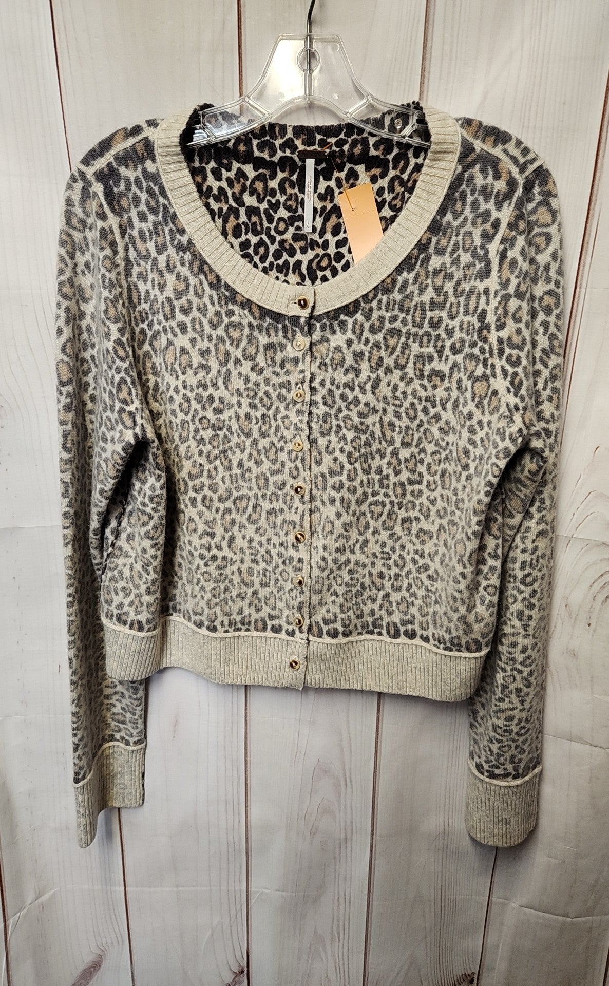 Free People Women's Size L Brown Animal Print Cardigan