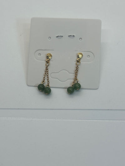 Gold chain with green balls Beads Earrings