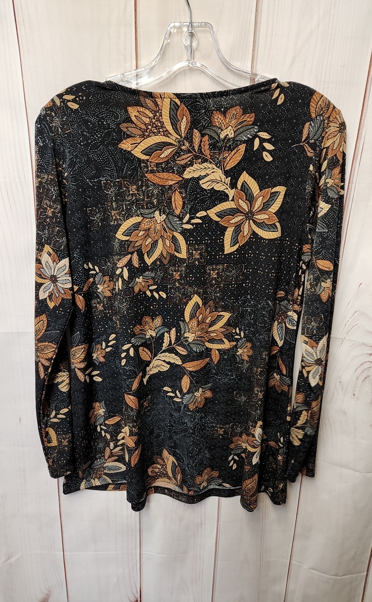 Susan Graver Women's Size XS Petite Black Floral Long Sleeve Top