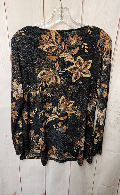 Susan Graver Women's Size XS Petite Black Floral Long Sleeve Top