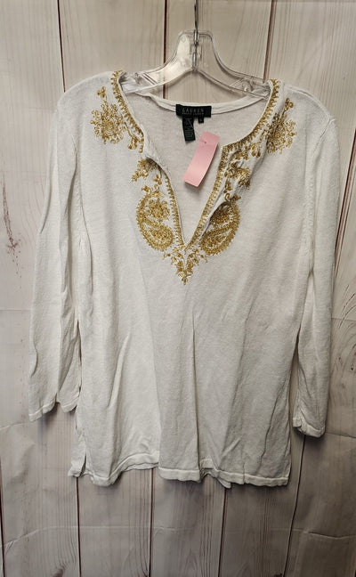 Lauren by Ralph Lauren Women's Size XL White & Gold Sweater