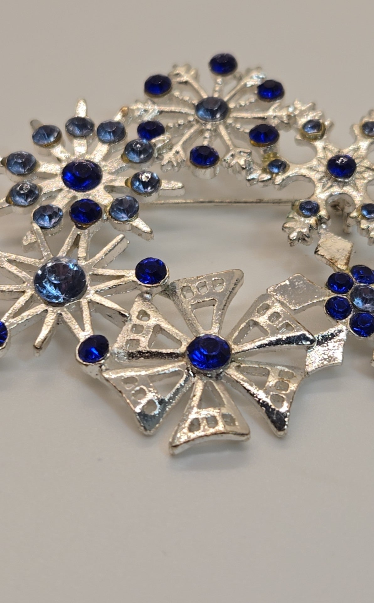 Blue Rhinestone Snowflake Brooch Pin