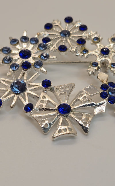 Blue Rhinestone Snowflake Brooch Pin