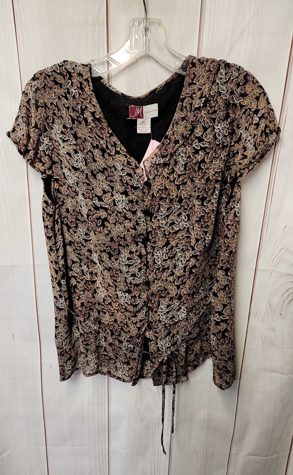 JM Collection Women's Size 10 Black & Brown Floral Short Sleeve Top