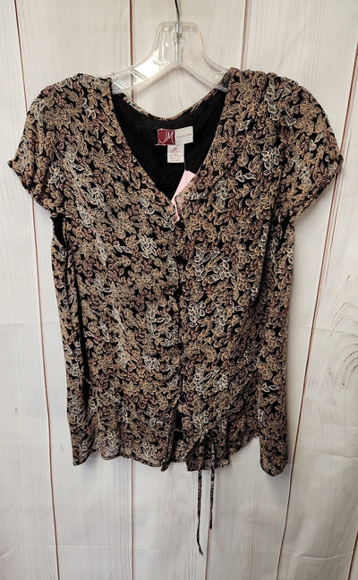 JM Collection Women's Size 10 Black & Brown Floral Short Sleeve Top