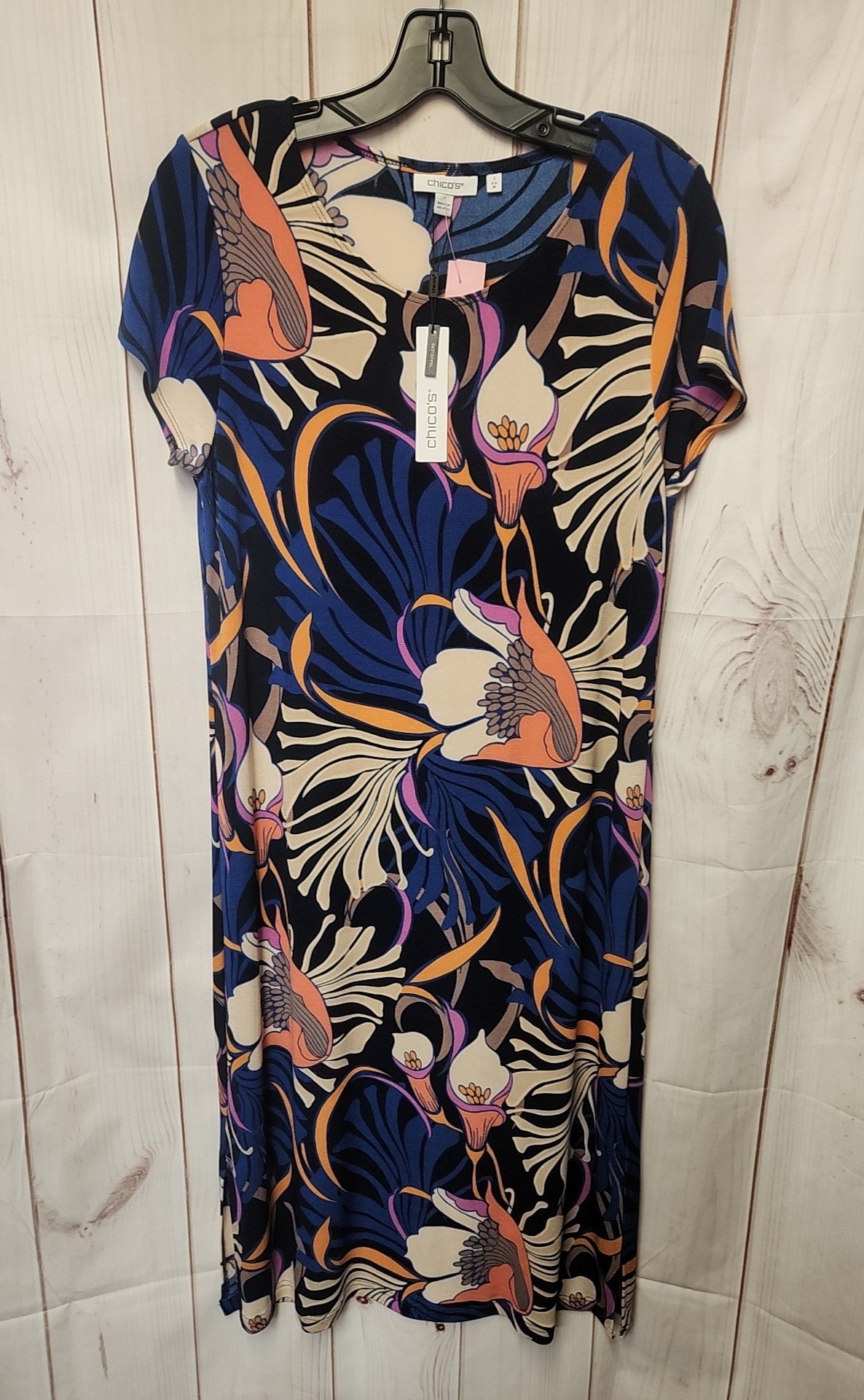 NWT Chico's Women's Size 1 = US M Blue Floral Dress