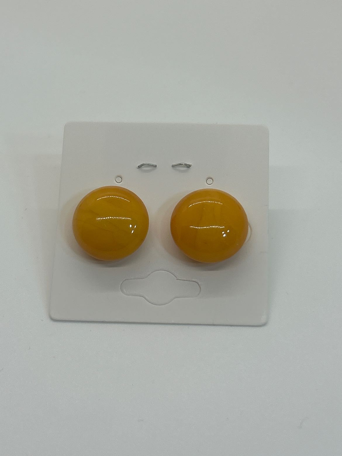 Yellow Swirl Bakelite Button Earrings 5/8"