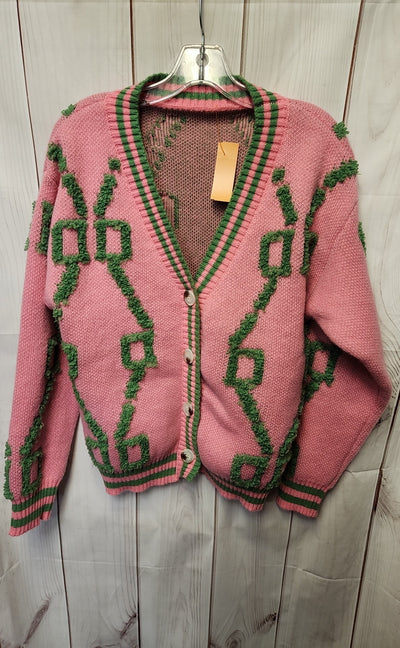 Women's Size M Pink & Green Cardigan