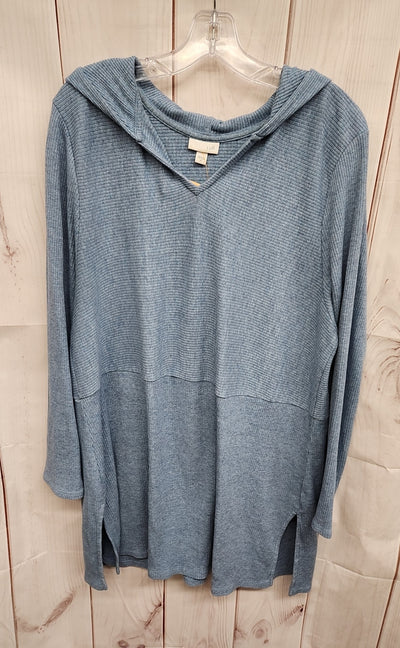J Jill Women's Size XL Blue Hooded Long Sleeve Top