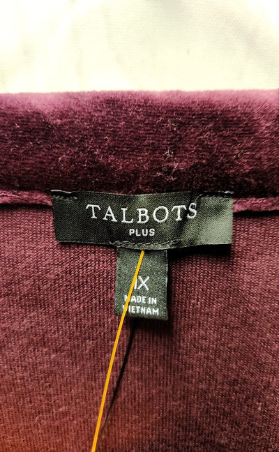 NWT Talbots Women's Size 1X Purple Velour Long Sleeve Top