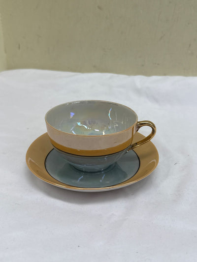 VTG 2PCS Lusterware Made in Japan Peach & Blue Teacup & Saucer
