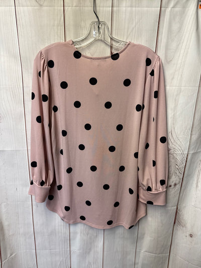 Adrianna Papell Women's Size L Pink Polka Dot 3/4 Sleeve Top
