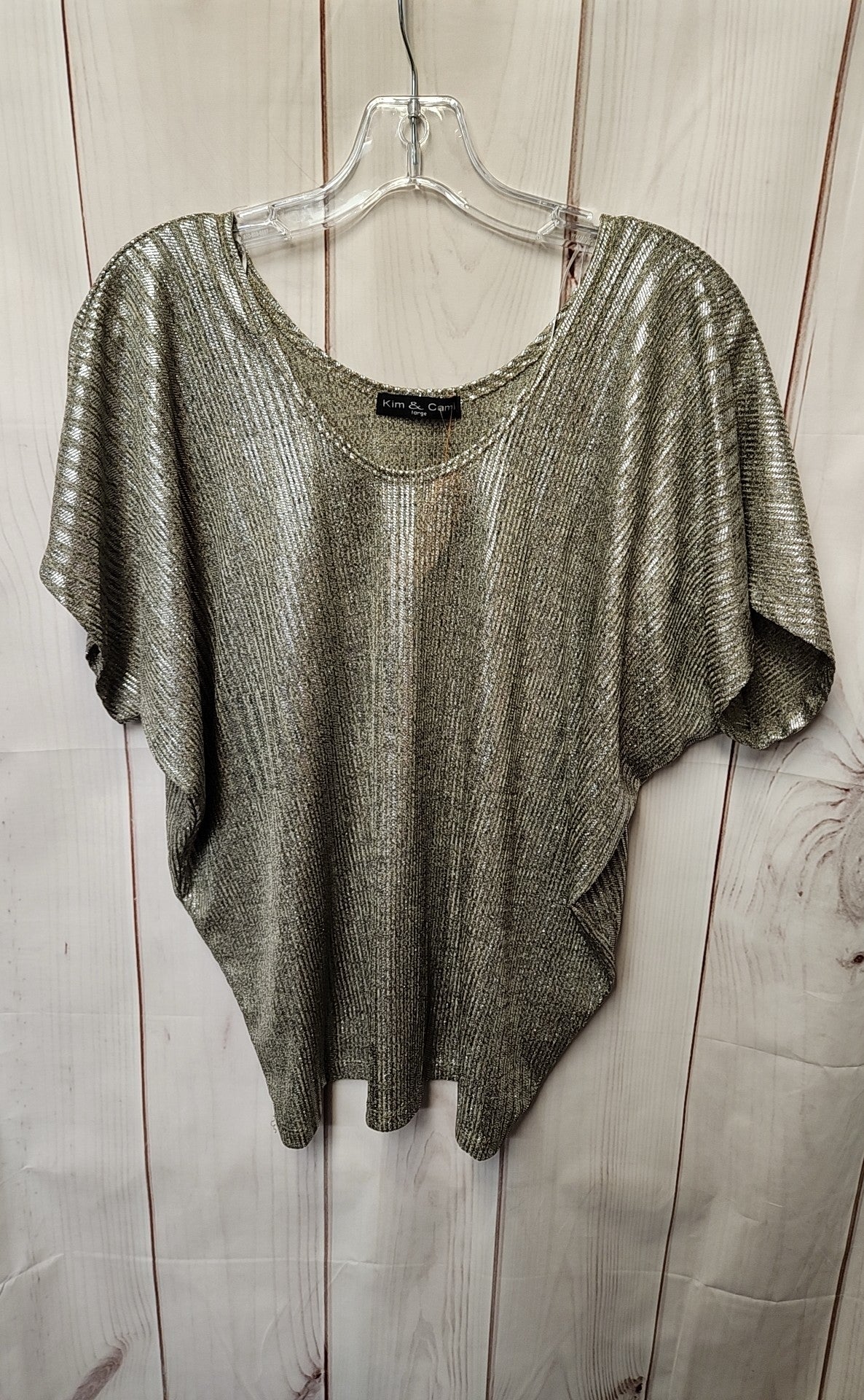 Kim & cami Women's Size L Silver Short Sleeve Top