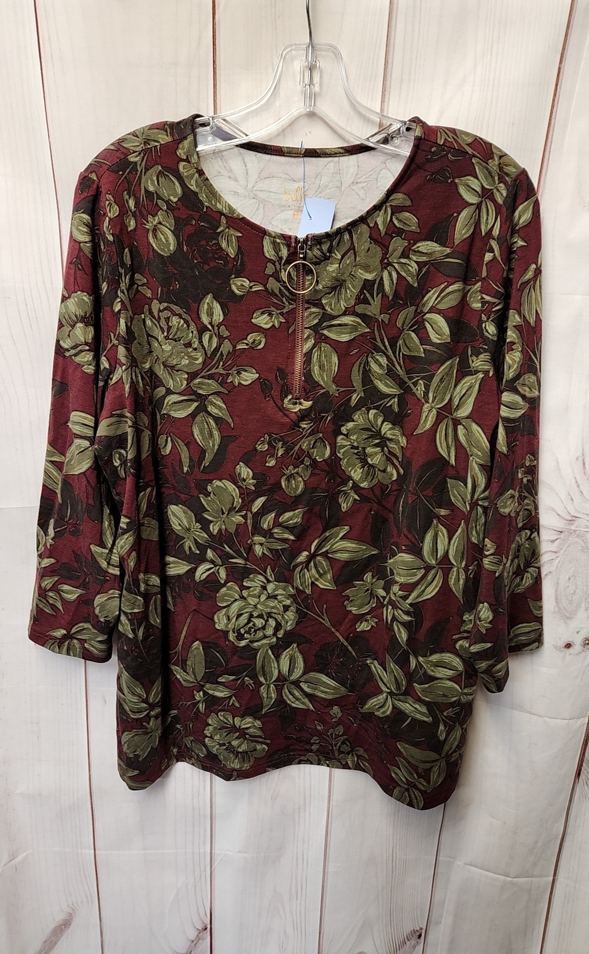 Belle by Kim Gravel Women's Size L Maroon Floral Long Sleeve Top