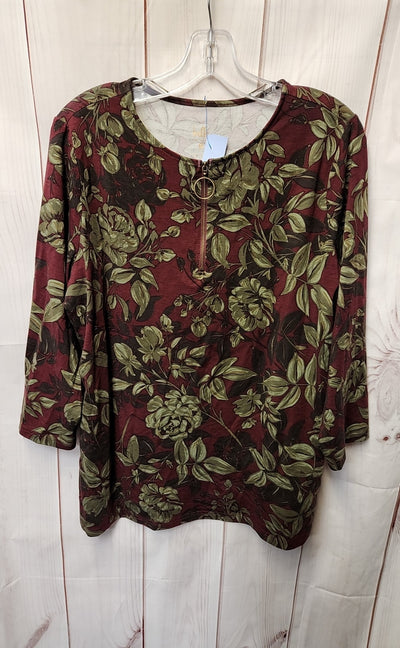 Belle by Kim Gravel Women's Size L Maroon Floral Long Sleeve Top