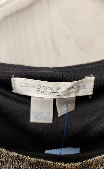 London Times Women's Size 4 Petite Gray & Gold Metallic Dress