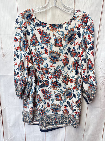 Antilia Femme Women's Size L White & Blue 3/4 Sleeve Top