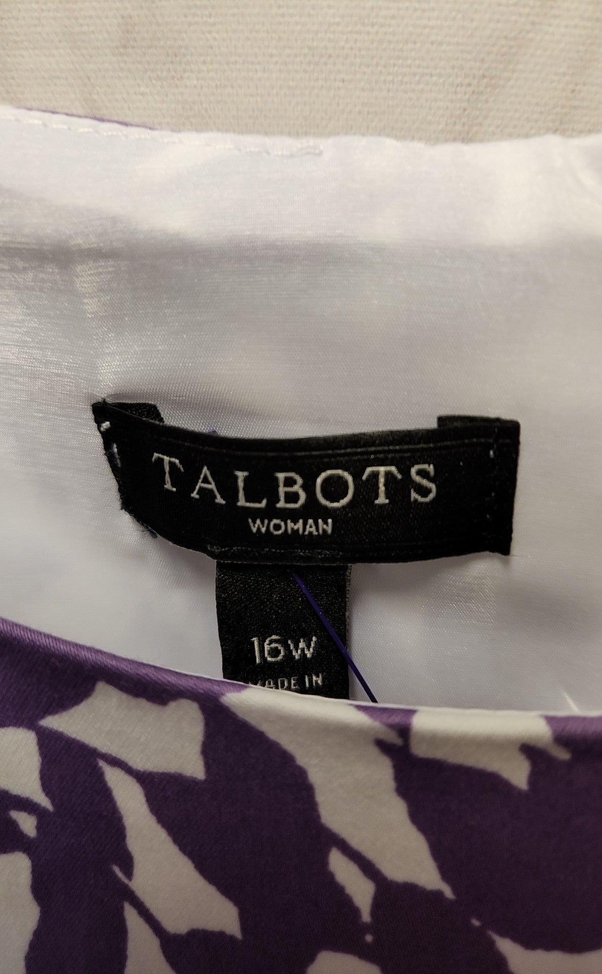 Talbots Women's Size 16 White & Purple Floral Dress