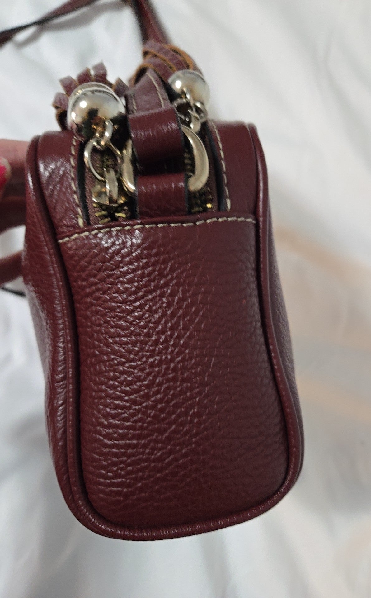 Valentino Maroon Dollaro Mila Miele Leather Tassel Shoulder Purse Bag