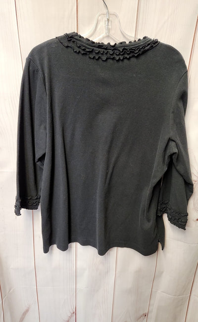 Quacker Factory Women's Size L Black 3/4 Sleeve Top
