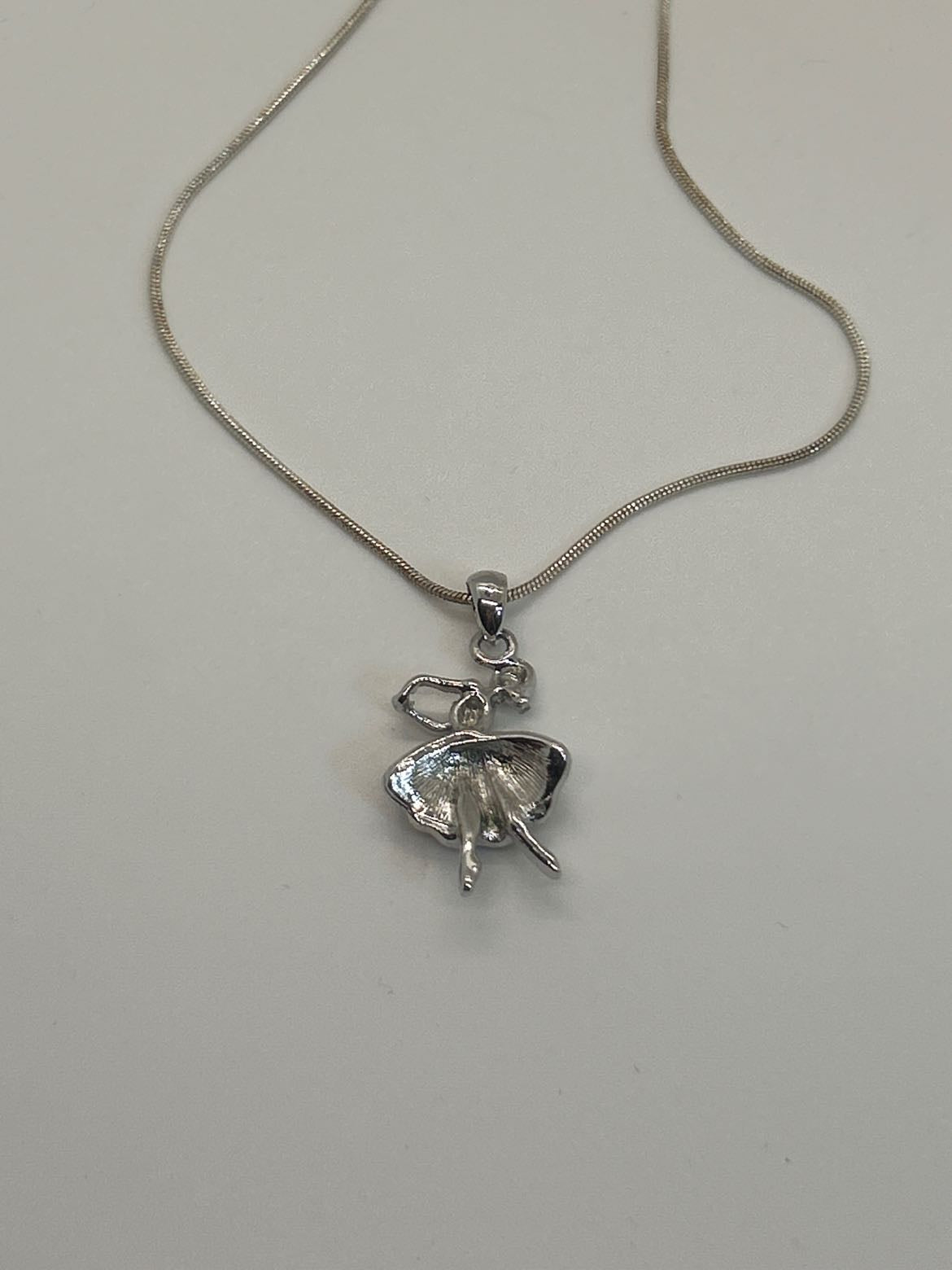 Silver Ballerina with multi color crystals pink blue green clear Necklace