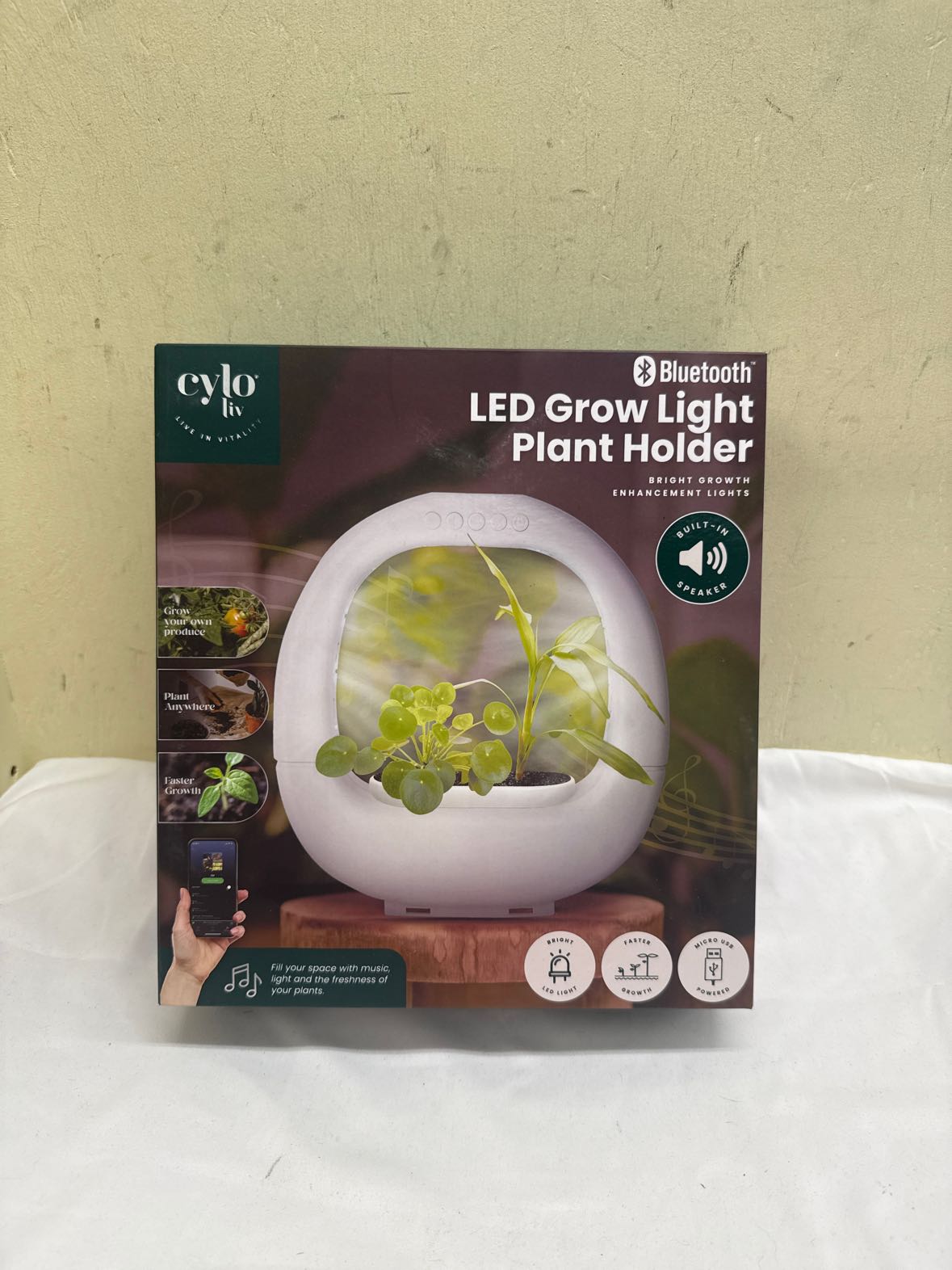 NIB Cylo Liv LED Grow Light Plant Holder w/ Bluetooth Planter