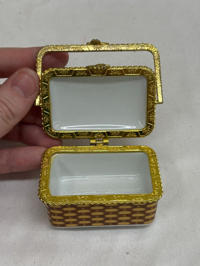 Ceramic White Purple Floral Trinket Box