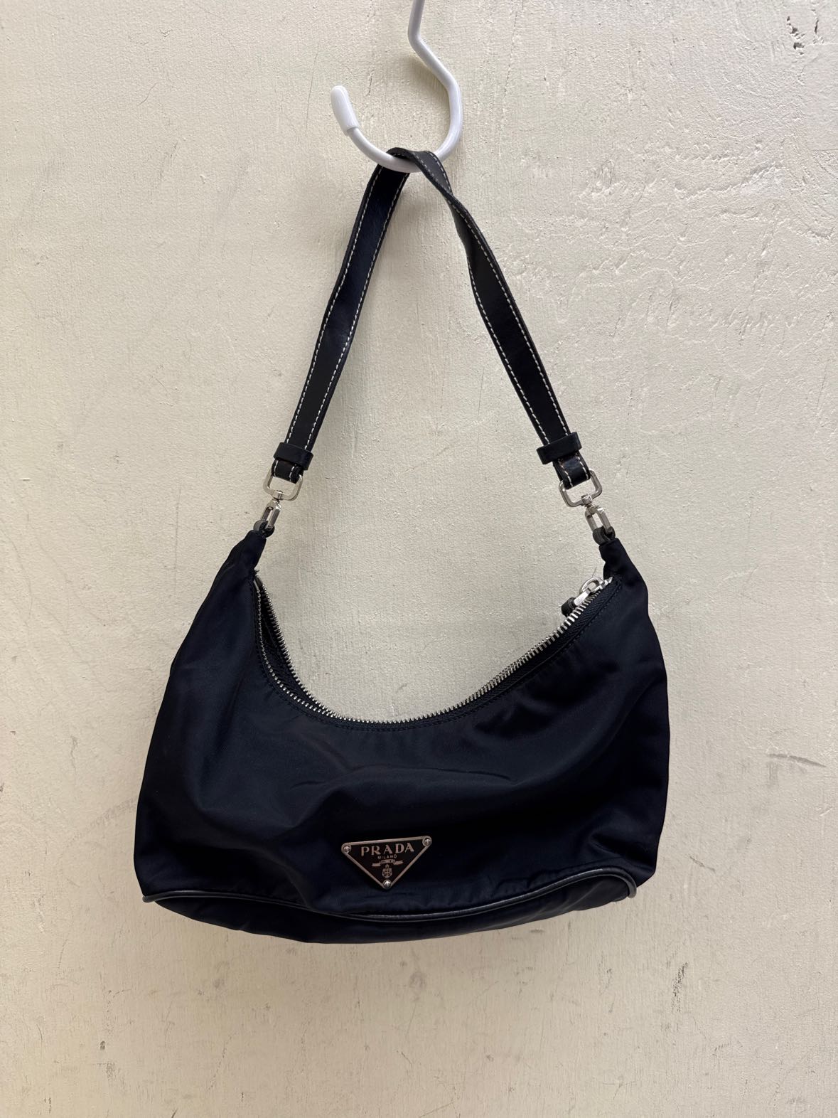 Vintage Prada Black Nylon Purse Bag with Silver hardware (handle & inside damage