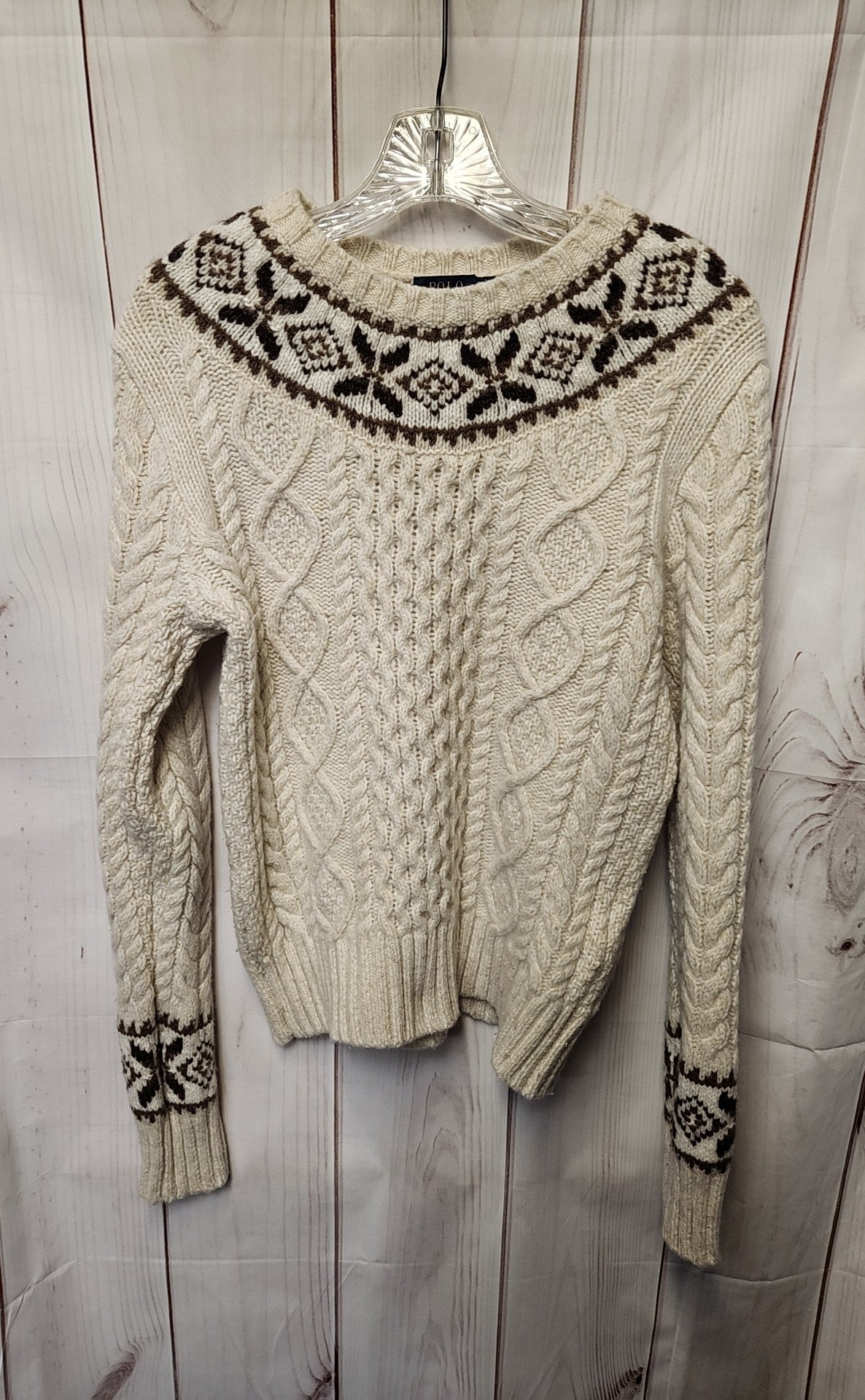 Polo by Ralph Lauren Women's Size M White Fair Isle Cable Knit Sweater