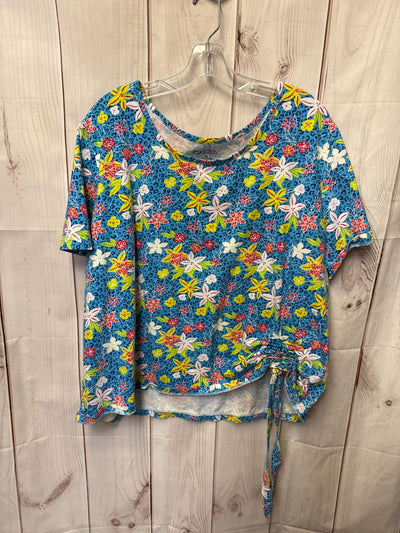 Cozee Corner Women's Size 3X Blue Floral Short Sleeve Top
