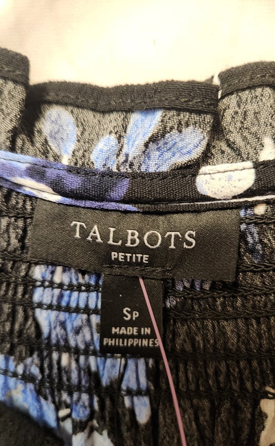 NWT Talbots Women's Size S Petite Black & Blue Floral Dress
