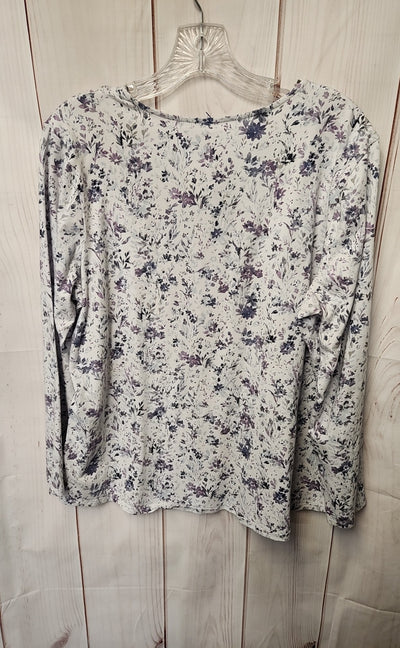 Pure Jill Women's Size L Petite Purple Floral Long Sleeve Top
