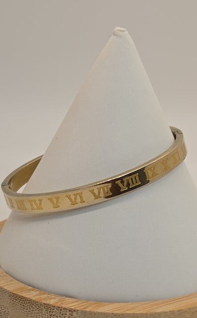Roman Number Numerals Gold Bracelet Bangle