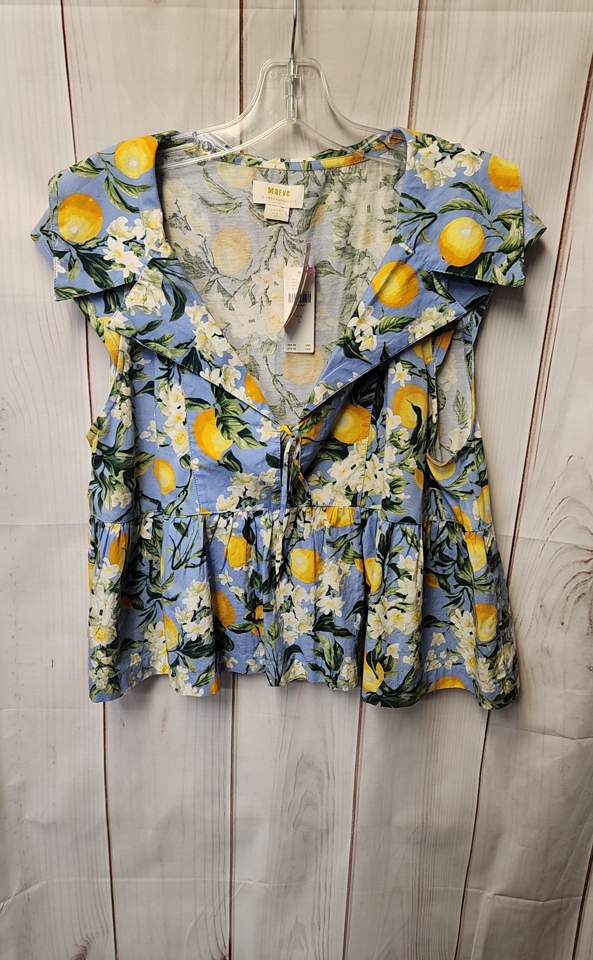 NWT Maeve Anthropologie Women's Size L Blue Floral Short Sleeve Top