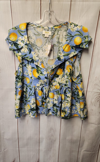NWT Maeve Anthropologie Women's Size L Blue Floral Short Sleeve Top
